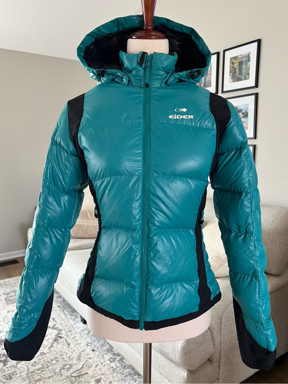 Eider Puffer Jacket Women's hooded Down Pertex Microlight Size US 4 Teal